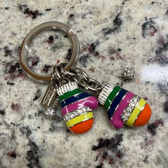 Coach Legacy Striped Mittens Key Fob EUC - Picture 1 of 5
